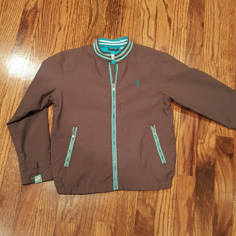 Original Penguin Boys Spring Jacket. Grey and Turquoise. Size 5/6